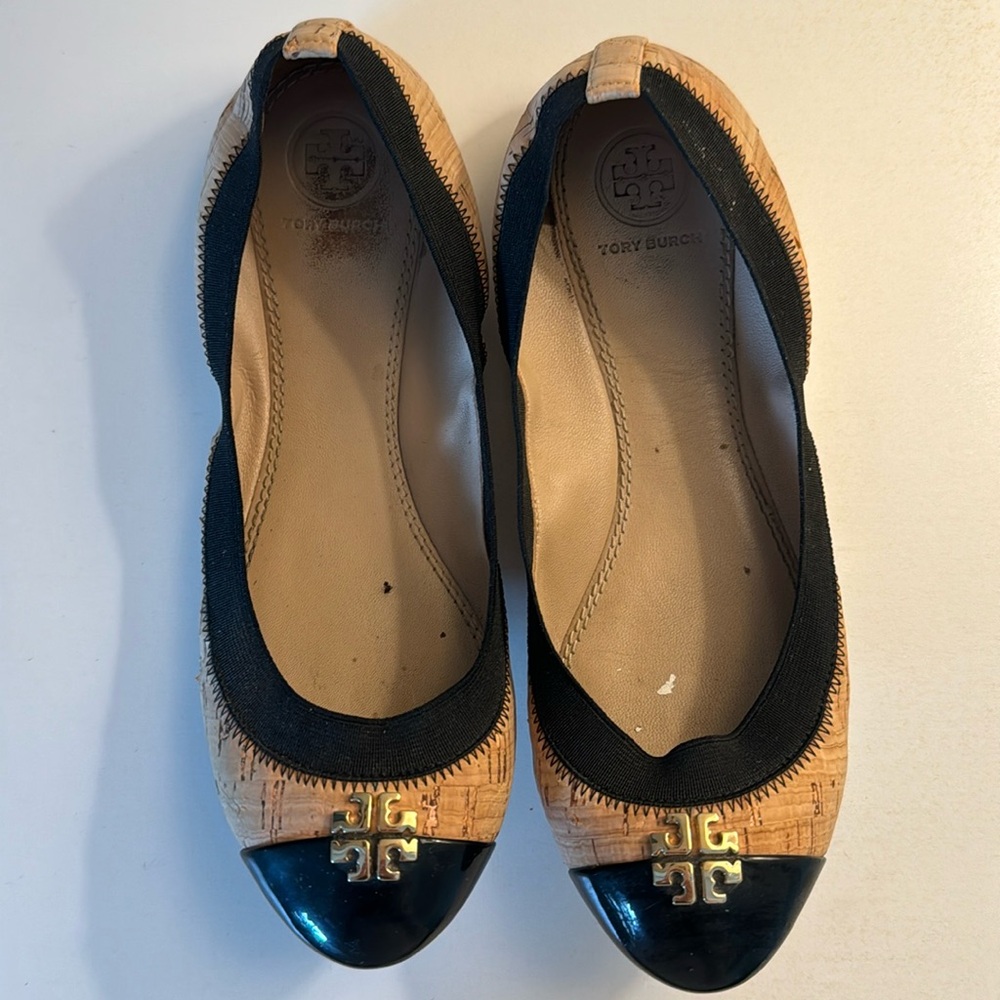 Tory Burch Cork and Black Flats